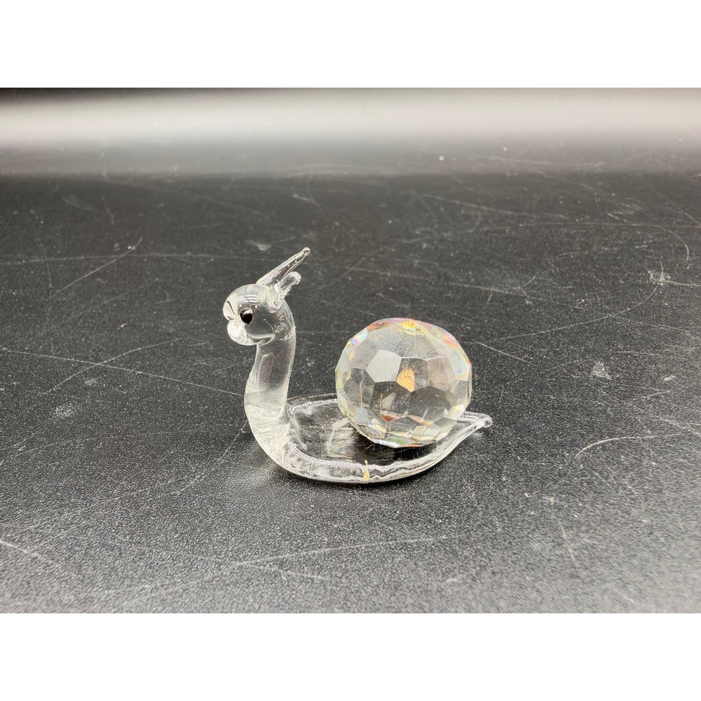 Vintage Iridescent Faceted Crystal Snail Figurine Blown Glass Body Paperweight